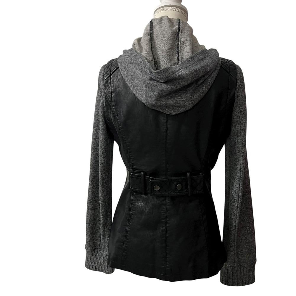 BNCI by Blanc Noir Black Faux Leather Hooded Moto Jacket Women's Size S - Picture 4 of 9